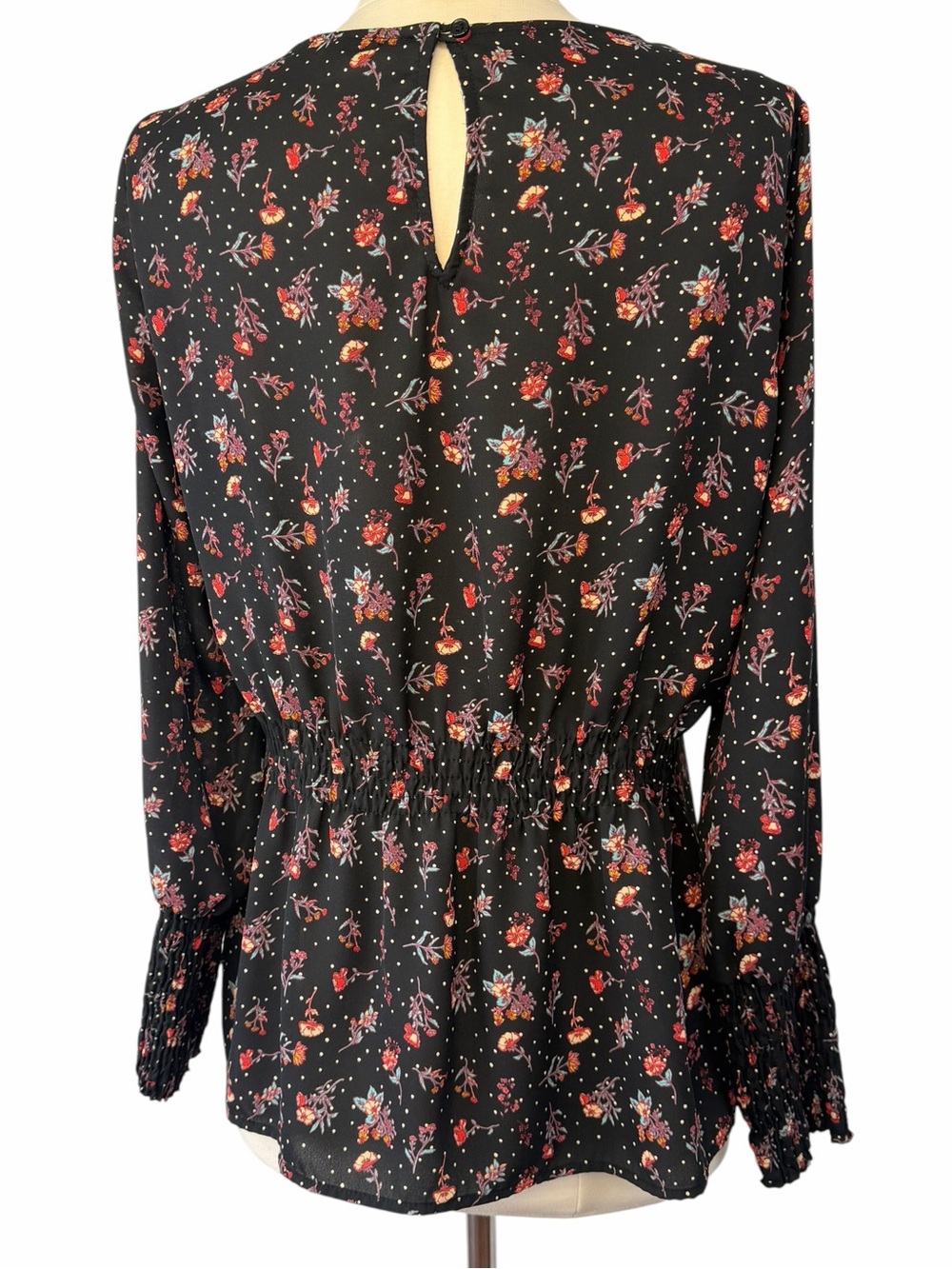 Anthropologie Pleione Top Flowy Scoop Neck Long Sleeve Floral Print Black - Picture 7 of 15